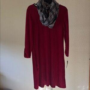Alyx Burgundy Long Sleeve Dress with Checkered‎ Scarf